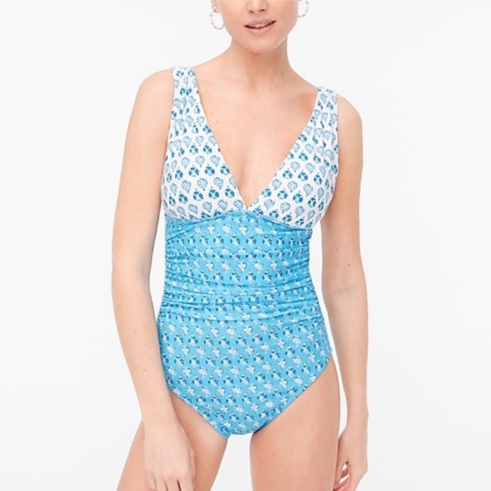 J Crew blue and white floral one piece swimsuit